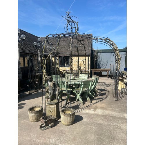 673 - Monumental coated iron gazebo with lancet decorated framework, H 340cm x Dia 406

Situated at Ronson... 