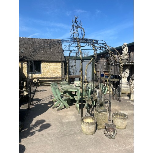 673 - Monumental coated iron gazebo with lancet decorated framework, H 340cm x Dia 406

Situated at Ronson... 