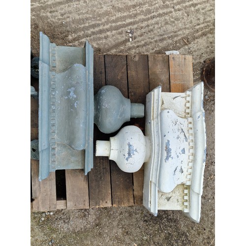179 - Four reclaimed lead drain hoppers of serpentine form with castellated detail, H 45cm x W 56cm x D 18... 