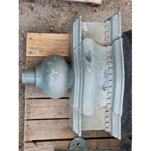 179 - Four reclaimed lead drain hoppers of serpentine form with castellated detail, H 45cm x W 56cm x D 18... 