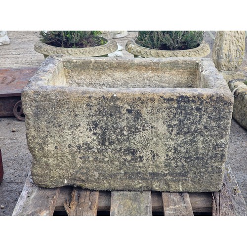 177 - Weathered natural stone trough, H 39cm x W 72cm x D 53cm