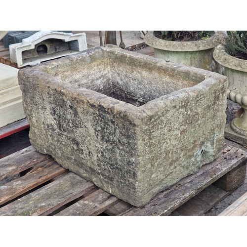 177 - Weathered natural stone trough, H 39cm x W 72cm x D 53cm