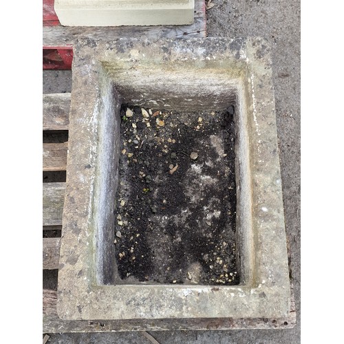 177 - Weathered natural stone trough, H 39cm x W 72cm x D 53cm