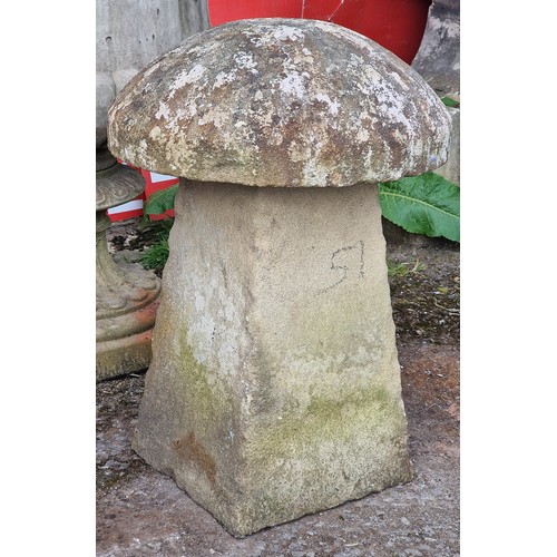 170 - Weathered reconstituted stone staddlestone, H 64cm x W 47cm