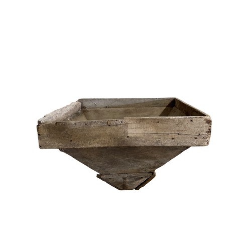 A substantial rustic wooden industrial hopper, H 61cm x W 85cm and ...
