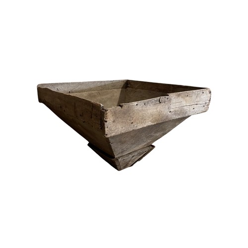 A substantial rustic wooden industrial hopper, H 61cm x W 85cm and ...
