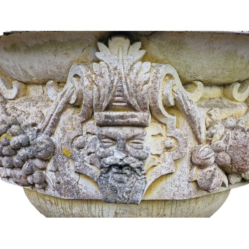 336 - Haddonstone - Exceptional weathered reconstituted stone water feature, the central urn with repeatin... 