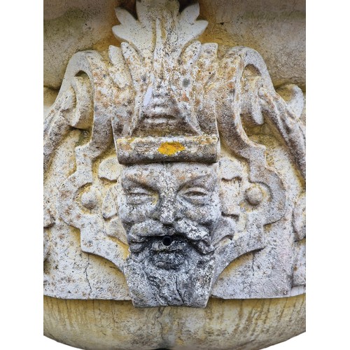 336 - Haddonstone - Exceptional weathered reconstituted stone water feature, the central urn with repeatin... 