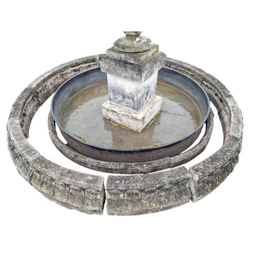 336 - Haddonstone - Exceptional weathered reconstituted stone water feature, the central urn with repeatin... 