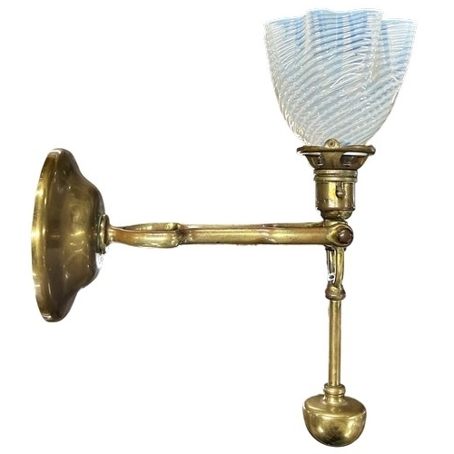 54 - Antique solid brass marine gimble wall/table light with spiralling vaseline glass shade, makers mark... 