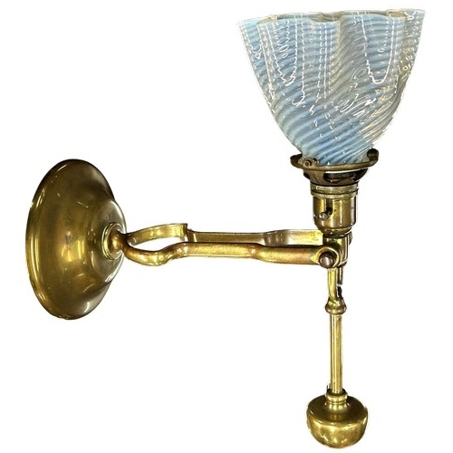 54 - Antique solid brass marine gimble wall/table light with spiralling vaseline glass shade, makers mark... 