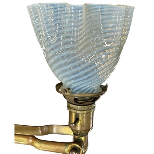 54 - Antique solid brass marine gimble wall/table light with spiralling vaseline glass shade, makers mark... 