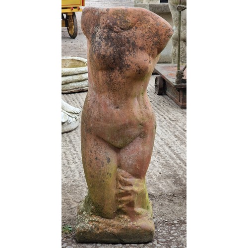 163 - Weathered terracotta torso statue, H 76cm x W 27cm x D 21cm