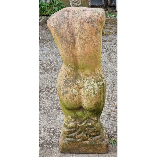 163 - Weathered terracotta torso statue, H 76cm x W 27cm x D 21cm