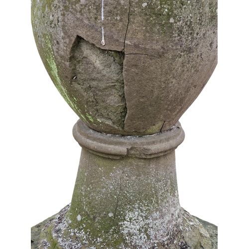 669A - Good antique sundial with substantial weathered natural stone baluster column, H 123cm x W 30cm x D ... 