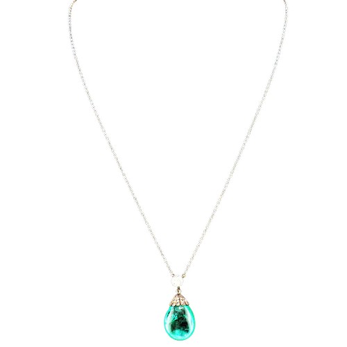 4 - An antique emerald and diamond pendant necklace, the drop-shaped emerald suspended from a rose diamo... 