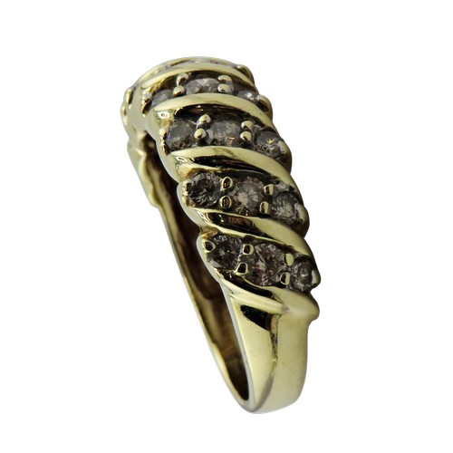35 - A vintage gold and diamond half-eternity ring, the 21 small round brilliants grain set in trios with... 