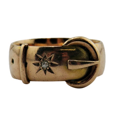 41 - An early 20th century 9ct rose gold and tiny diamond buckle ring, hallmarks for Birmingham 1916, 7mm... 