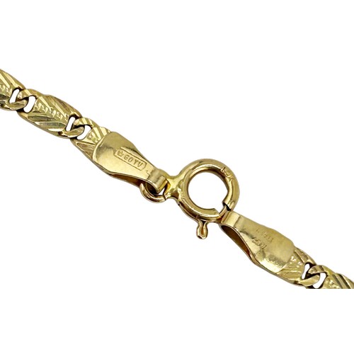 46 - A modern Italian gold fancy oval-link bracelet on a bolt-ring clasp, stamped '14K', approx. 40cm lon... 