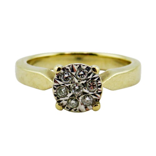 56 - A modern 9ct gold and diamond seven stone cluster ring, the round brilliants approx. 0.245cts total,... 