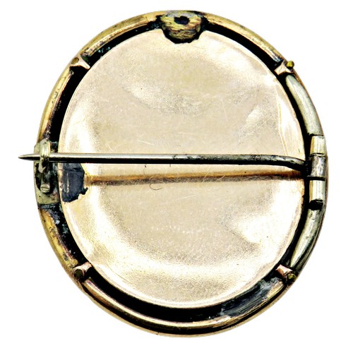 120 - A 19th century gold, flat-cut garnet and portrait miniature oval panel later adapted as a brooch wit... 