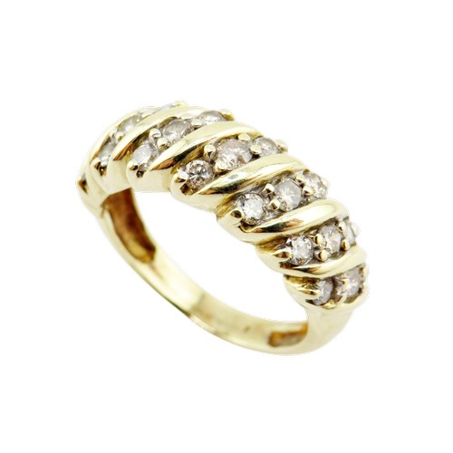 35 - A vintage gold and diamond half-eternity ring, the 21 small round brilliants grain set in trios with... 