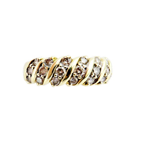 35 - A vintage gold and diamond half-eternity ring, the 21 small round brilliants grain set in trios with... 