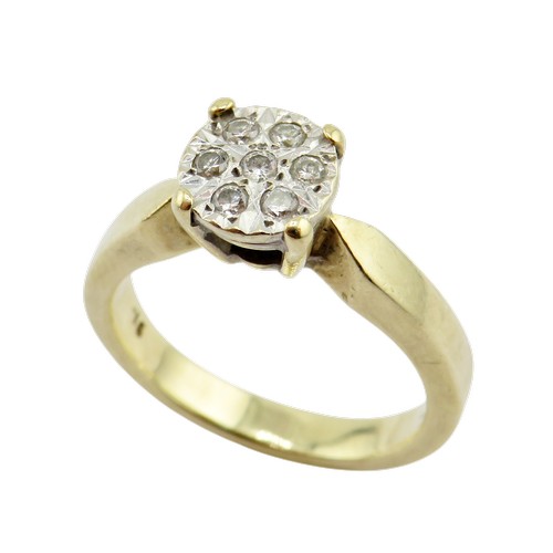 56 - A modern 9ct gold and diamond seven stone cluster ring, the round brilliants approx. 0.245cts total,... 
