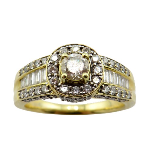 31 - A vintage Continental gold and diamond cluster dress ring, centred with a round brilliant diamond ap... 