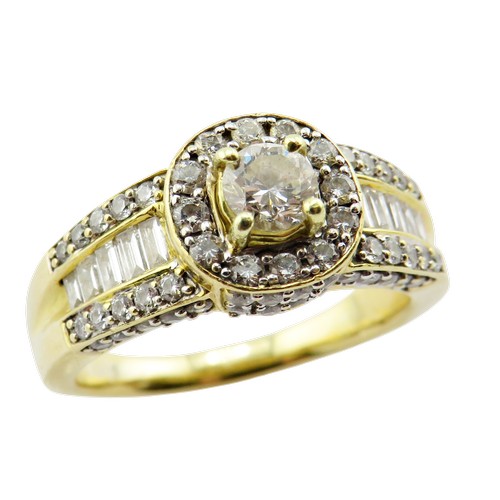 31 - A vintage Continental gold and diamond cluster dress ring, centred with a round brilliant diamond ap... 