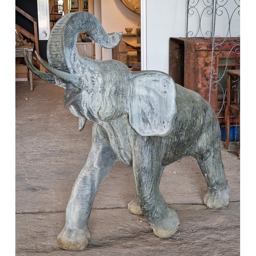 1 - Large cast bronze water feature of an elephant, H 137cm x W 170cm x D 72cm