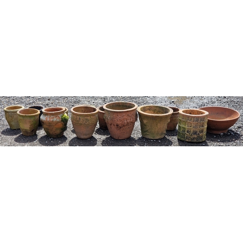 10 - Thirteen terracotta pots of various size and design, largest H 28cm x W 30cm (13)