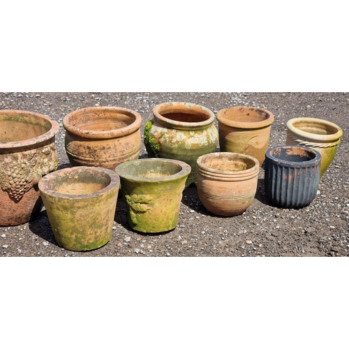 10 - Thirteen terracotta pots of various size and design, largest H 28cm x W 30cm (13)