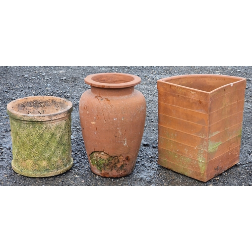 11 - Terracotta amphora urn, H 56cm x W 36cm, together with a terracotta lattice planter and a terracotta... 