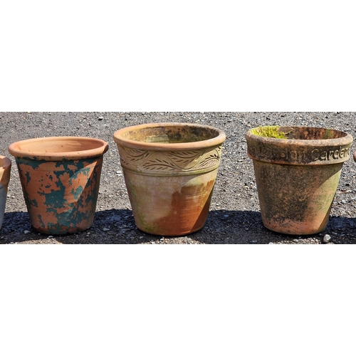 12 - Nine terracotta planters of various size and design, largest H 34cm x W 35cm (9)