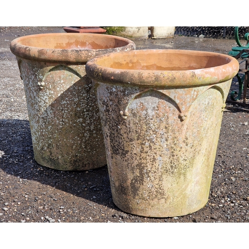 25 - Two large Italian terracotta planters with Gothic arch detail, H 62cm x W 60cm (2)