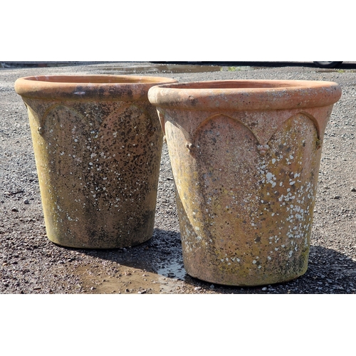 25 - Two large Italian terracotta planters with Gothic arch detail, H 62cm x W 60cm (2)