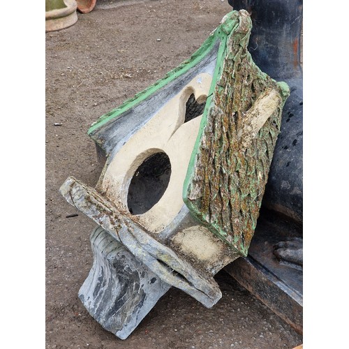 26 - Two naive folk art reconstituted stone dovecots with painted detail, largest H 132cm x W 50cm (2)