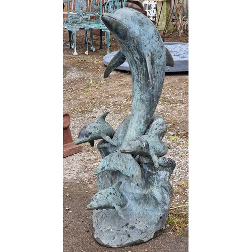 29 - Vintage bronze dolphin water feature, H 101cm x W 47cm x D 40cm
