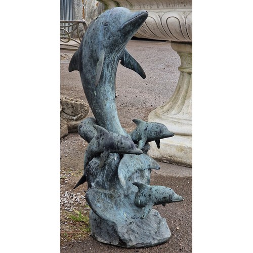 29 - Vintage bronze dolphin water feature, H 101cm x W 47cm x D 40cm