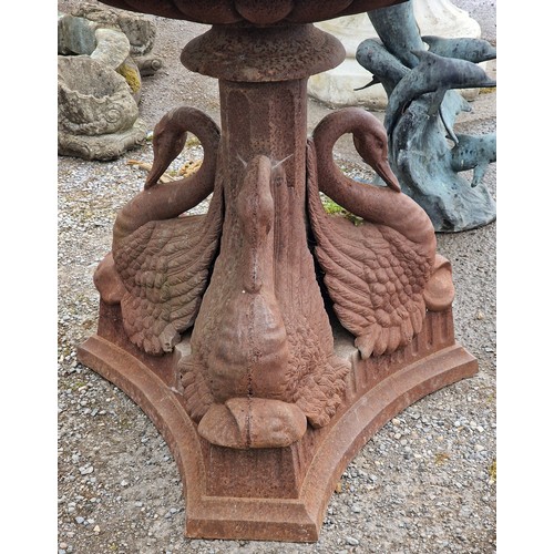 30 - Large cast iron fountain with central nude water maiden column and two graduated urns with lobed bow... 