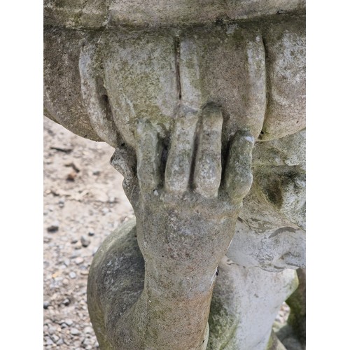 34 - Pair of weathered reconstituted stone garden urns with lobed bowls and foliate swag detail, raised o... 