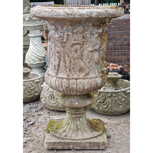 38 - Pair of large reconstituted stone Medici urns with lobed bowls and darted rims, H 96cm x W 63cm (2)