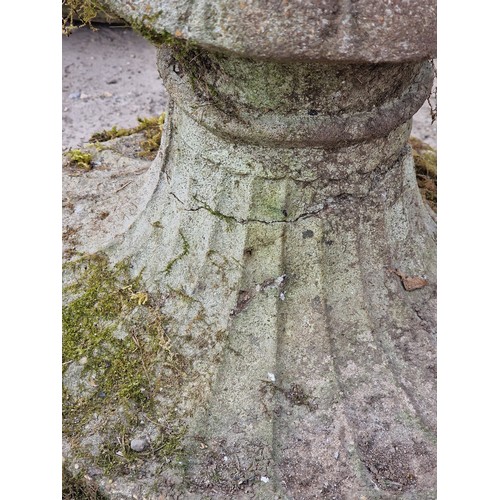 38 - Pair of large reconstituted stone Medici urns with lobed bowls and darted rims, H 96cm x W 63cm (2)