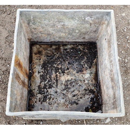 43 - Large square lead planter with lions mask detail, H 41cm x W 58cm x D 55cm
