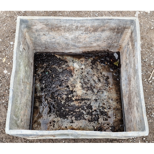 43 - Large square lead planter with lions mask detail, H 41cm x W 58cm x D 55cm