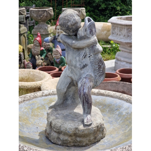 49 - Haddonstone - Reconstituted stone bird bath with reeded column, foliate detail and lead lined bowl, ... 