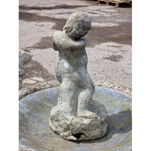 49 - Haddonstone - Reconstituted stone bird bath with reeded column, foliate detail and lead lined bowl, ... 