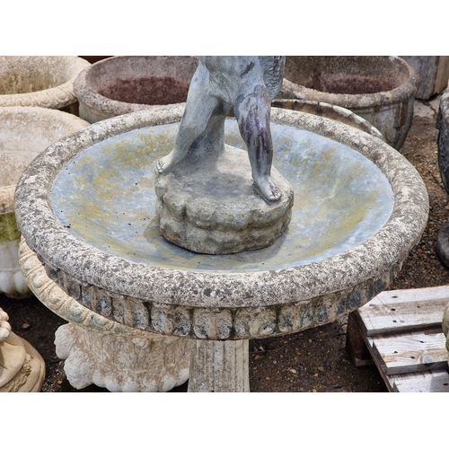 49 - Haddonstone - Reconstituted stone bird bath with reeded column, foliate detail and lead lined bowl, ... 