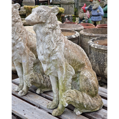 50 - Pair of reconstituted stone statues of seated Borzois dogs, H 74cm x W 34cm x D 60cm (2)